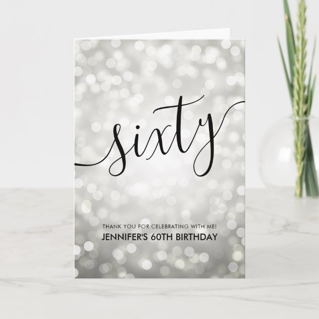 Silver Glitter Ljus 60:e födelsedagen Tack (Framsida)