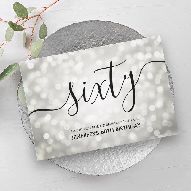 Silver Glitter Ljus 60:e födelsedagen Tack Kort (Silver Glitter Lights 60th Birthday Thank You)