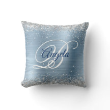 Silver Glitter Ljus Blå Folie Snygg Monogram
