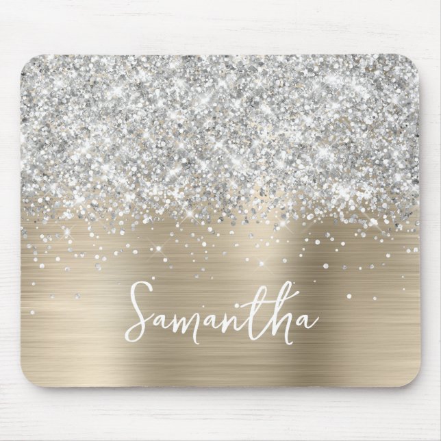 Silver Glitter Ljus Guld Glam Namn Musmatta (Framsidan)