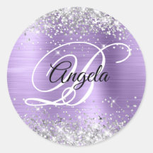 Silver Glitter Ljus Lila Folie Fancy Monogram