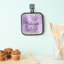 Silver Glitter Ljus Lila Folie Monogram