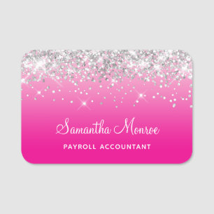 Silver Glitter Ljus och Hot Pink Ombre Namnbricka