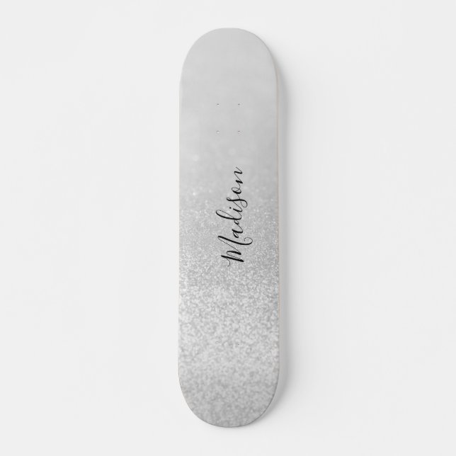 Silver Glitter Ljus Personlig Mini Skateboard Bräda 18,5 Cm (Framsida)