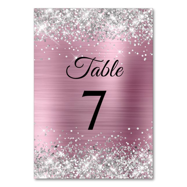 Silver Glitter Ljus Rosa Folie Bordsnummer (Framsidan)
