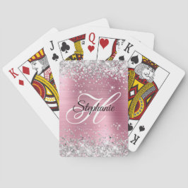 Silver Glitter Ljus Rosa Folie Fancy Monogram Casinokort