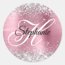 Silver Glitter Ljus Rosa Folie Fancy Monogram