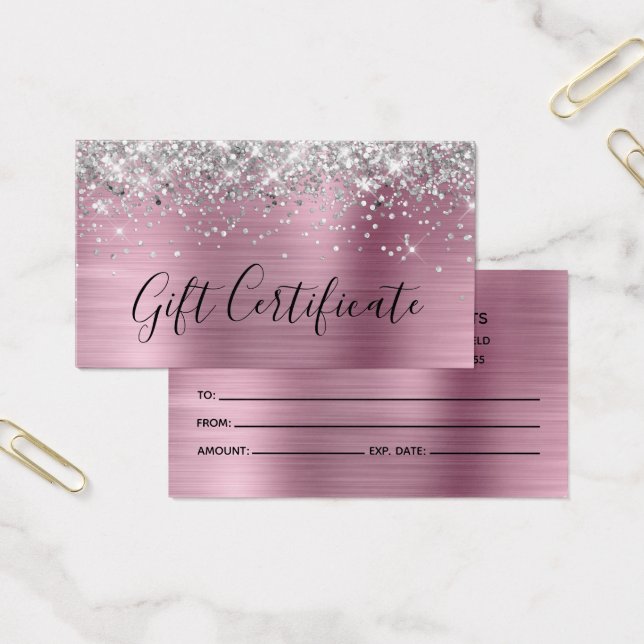 Silver Glitter Ljus Rosa Folie Presentkort Visitkort (Kontor)