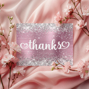 Silver Glitter Ljus Rosa Hjärtan Sweet 16 Tack Vykort