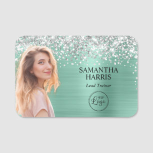Silver Glitter Ljus Teal Folie Utklipp Bild Logo Namnbricka