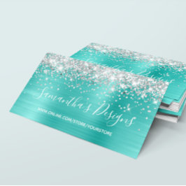 Silver Glitter Ljus Turkos Folie Webbutik Visitkort