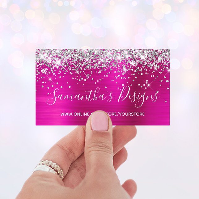 Silver Glitter Ljus Varma Rosa Folie Webbutik Visitkort (Faux Glittery Business Cards)