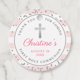 Silver Glitter Ljusa rosa Rand Första kommissionen Gåvor Etiketter