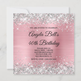 Silver Glitter Ljusa rosa Shimmer Foil Monogram Inbjudningar