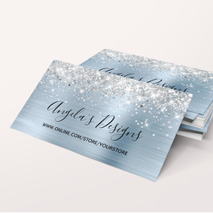 Silver Glitter Ljusblå Falsk Folie Webbutik Visitkort