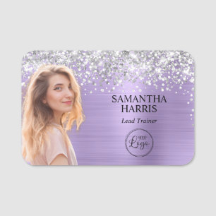 Silver Glitter Ljuslila Folie Urklippt Foto Logoty Namnbricka