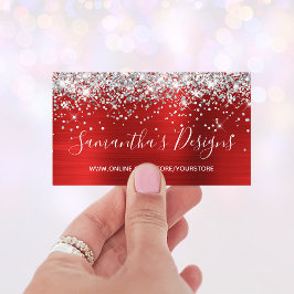 Silver Glitter Ljusröd Folie Webbutik Visitkort