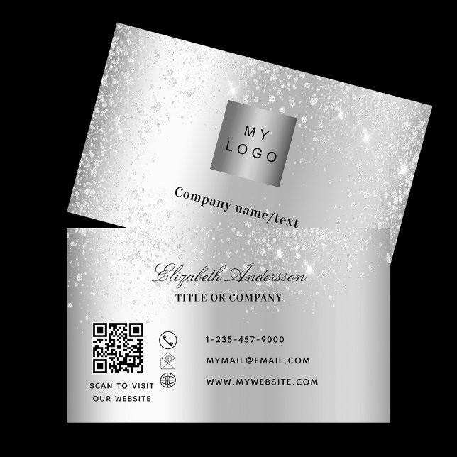 Silver glitter logotyp QR-kod Visitkort (Skapare uppladdad)