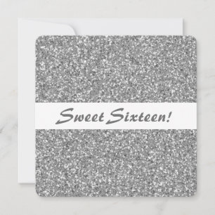 Silver Glitter Look Mönster Sweet Sixteen Födelsed Inbjudningar