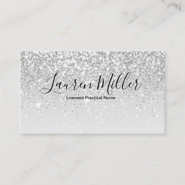 Silver Glitter LPN Nurse Affärskort Visitkort (Framsida)