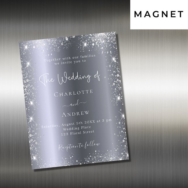 Silver glitter lyxbröllopsinbjudningsmagnet (Skapare uppladdad)