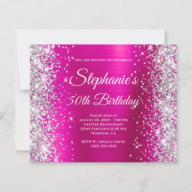 Silver Glitter Magenta Folie Monogram 50-årsfirand (Framsida)
