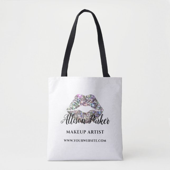 Silver Glitter Makeup Artist Kiss Läppar Business Tygkasse (Framsida)
