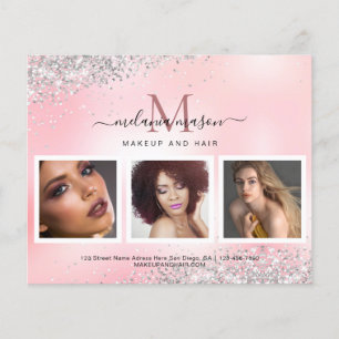 Silver Glitter Makeup Artist Salon Photo Rosa Flygblad