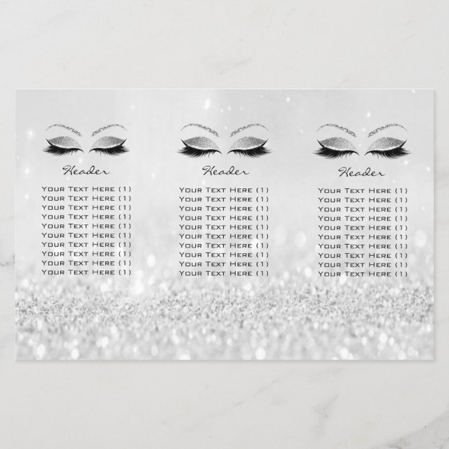 Silver Glitter Makeup Öga Brows Lash DL-bipacksede Flygblad (Baksidan)