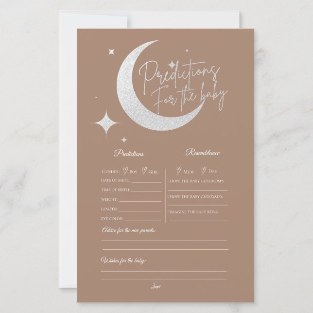 Silver glitter måne stjärnor oh baby-förutsägelse (Framsida)
