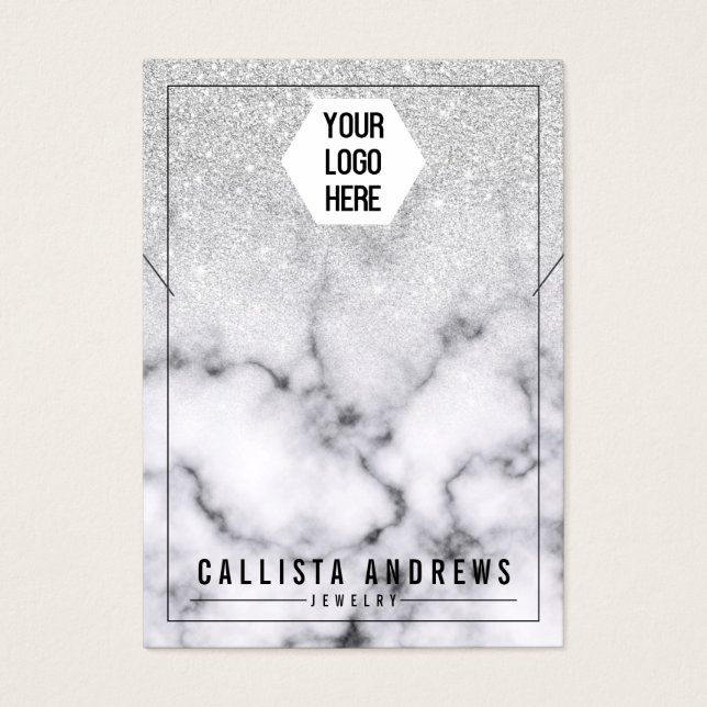 Silver Glitter Marble Ombre Logotyp Necklace Visni Visitkort (Framsidan)