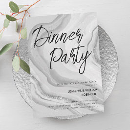 Silver Glitter Marble Script Middagsparty  Inbjudningar
