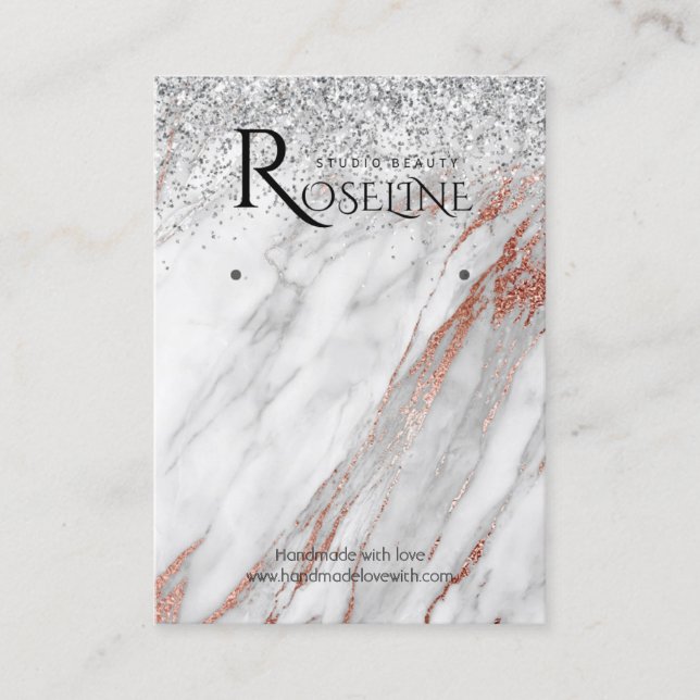 Silver glitter marble white Logotyp Ararring Visni Visitkort (Framsida)