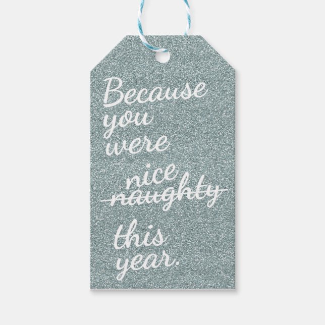 Silver Glitter med "stel eller fin" i vitt Presentetikett (Framsidan)