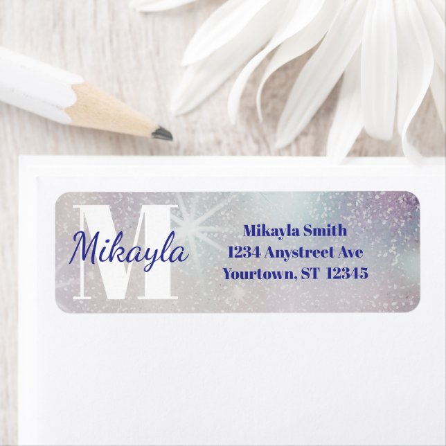 Silver Glitter med stjärnor Returadress Etikett (Insitu)