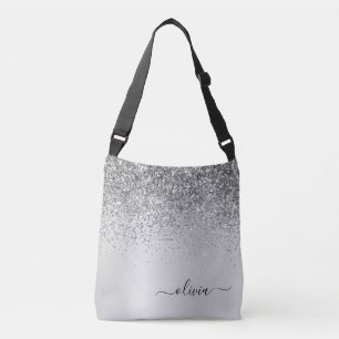 Silver Glitter Metall Monogram Glam Namn Axelväska