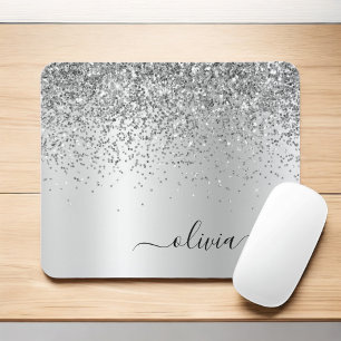 Silver Glitter Metall Monogram Glam Namn Musmatta