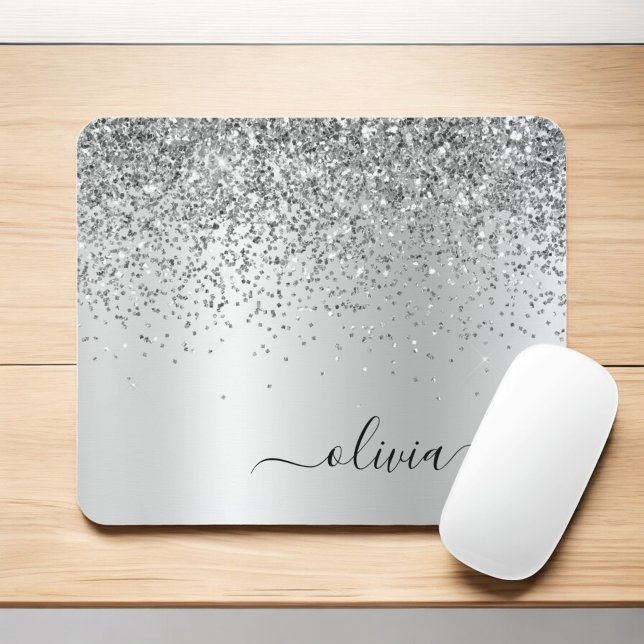 Silver Glitter Metall Monogram Glam Namn Musmatta (Skapare uppladdad)