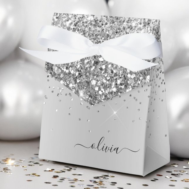 Silver Glitter Metall Monogram Glam Namn Presentaskar (Skapare uppladdad)