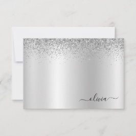 Silver Glitter Metall Monogram Glam Namn Tack Kort