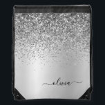 Silver Glitter Metall Monogram Namn Girly Gympapåse<br><div class="desc">Silver Faux Foil Metallic Gnistra Glitter Brushed Metall Monogram Namn Drawstring Bag. Det gör perfekt studenten,  söt 16-årsdag,  bröllop,  möhippa,  årsdag,  babydusch eller bachelorette-fest till någon som kärlek glam lyx och chic stilar.</div>