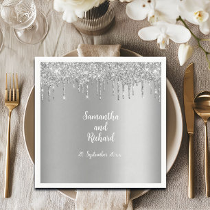 Silver Glitter Metallic Shine Bröllop Pappersservett