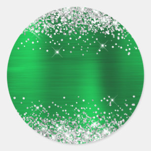 Silver Glitter Metallisk Grön Blank Runt Klistermärke
