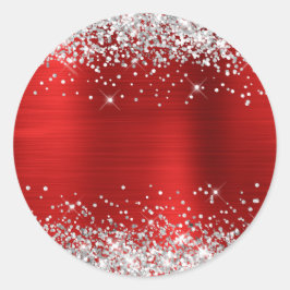 Silver Glitter Metallisk Röd Blank Runt Klistermärke