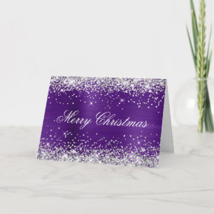 Silver Glitter Metallisk Royal Purple Familjefoto Kort