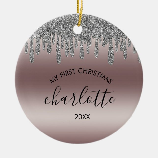Silver Glitter Min första prydnadsföremål under ju Julgransprydnad Keramik (Framsidan)