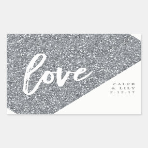 Silver Glitter Mini Champagne, Mini Vin, etikett