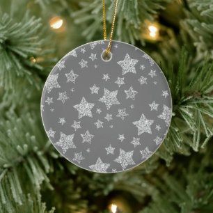 Silver glitter-miniatyrdiagram Stars mönster light Julgransprydnad Keramik