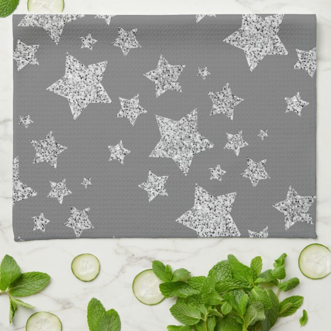 Silver glitter-miniatyrdiagram Stars mönster light Kökshandduk (Vikta)