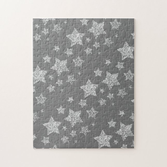 Silver glitter-miniatyrdiagram Stars mönster light Pussel (Vertikal)